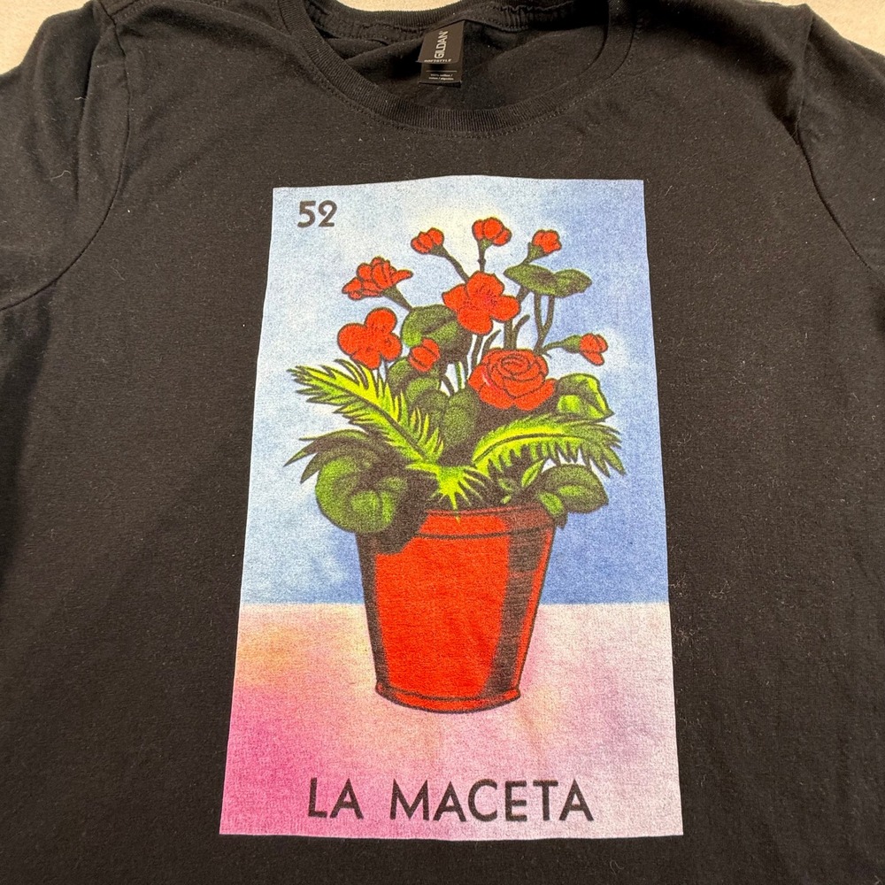 Gildan Softstyle La Maceta Loteria Graphic T-Shirt Black Small Women Floral